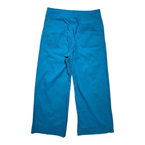 Maeve Pants Women's 33 The Colette Wide Leg Crop Trousers Teal Linen Blend Boho - Picture 3 of 7